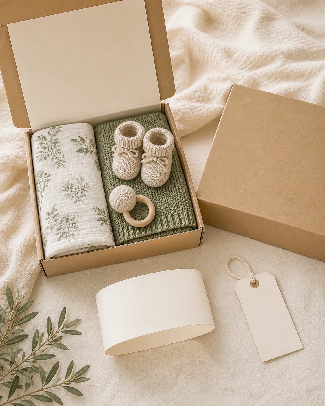 Newborn gift-set packaging options with coordinated product presentation